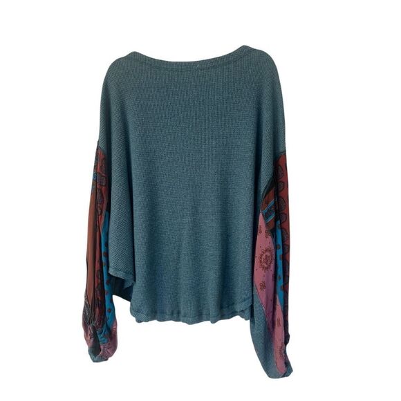 Anthropologie We the Free waffle knit top contrast sleeve sz Large - Picture 3 of 6